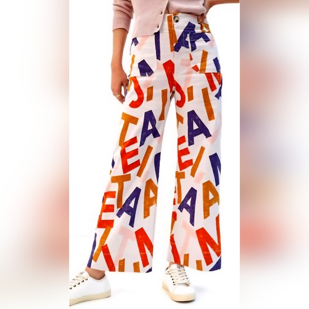Maeve the colette women 25 letter print wide leg‎ cropped pants preppy academia